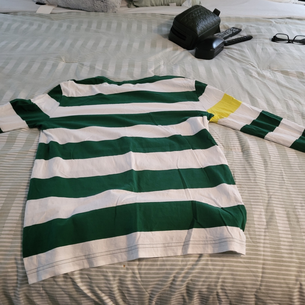 Lacoste Green and White Striped Long Sleeve Tee